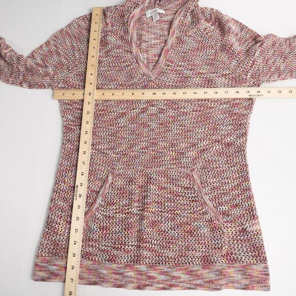 Christopher & Banks Open Knit Hooded Sweater Womens XL Cotton Beach Boho Rainbow - Picture 4 of 16